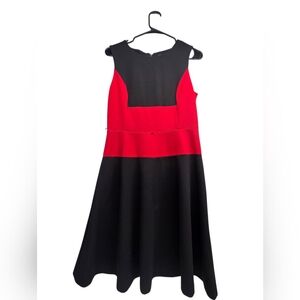 Colorblock Red and Black Sleeveless Fit-and-Flare Dress